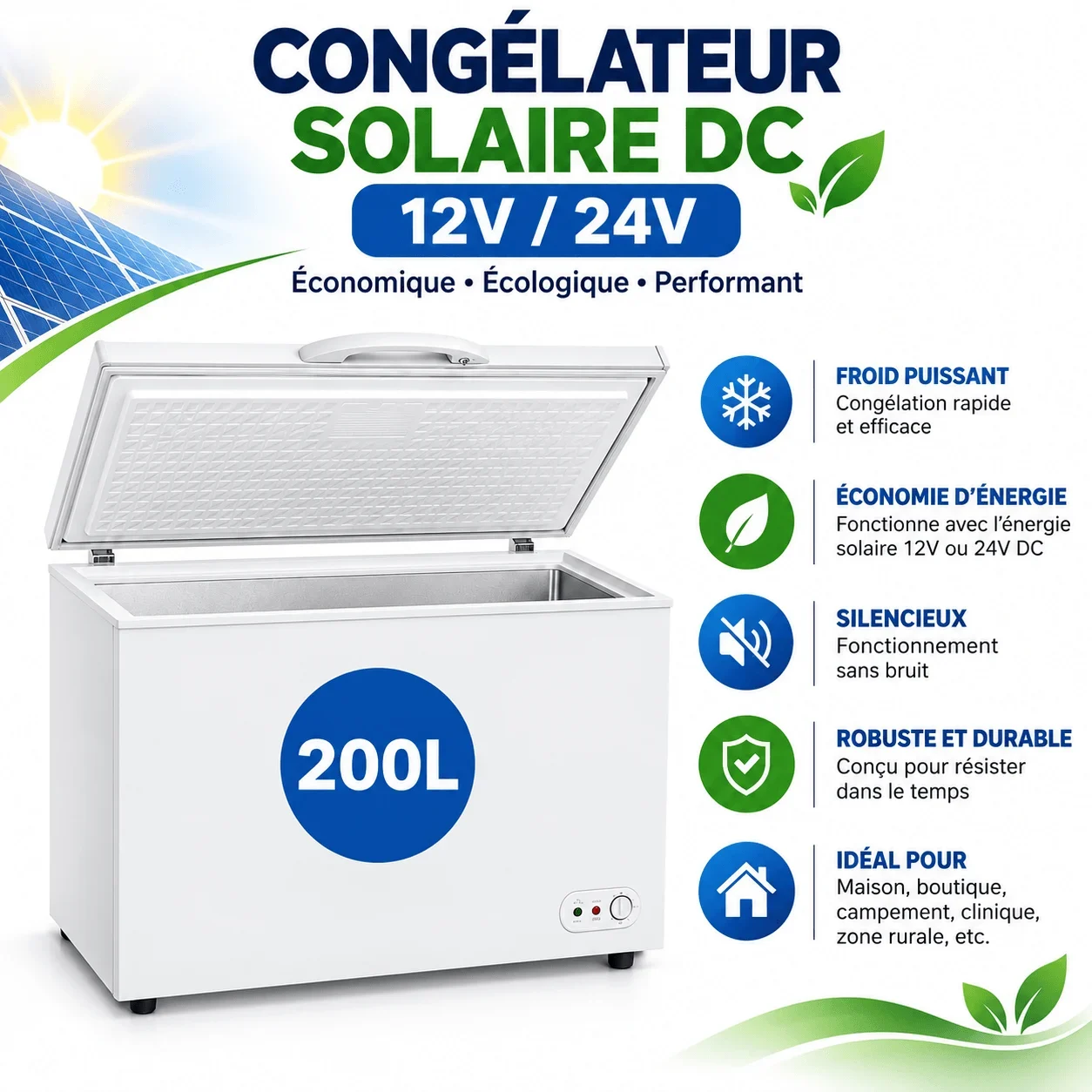 Congélateur solaire DC de 200 litres