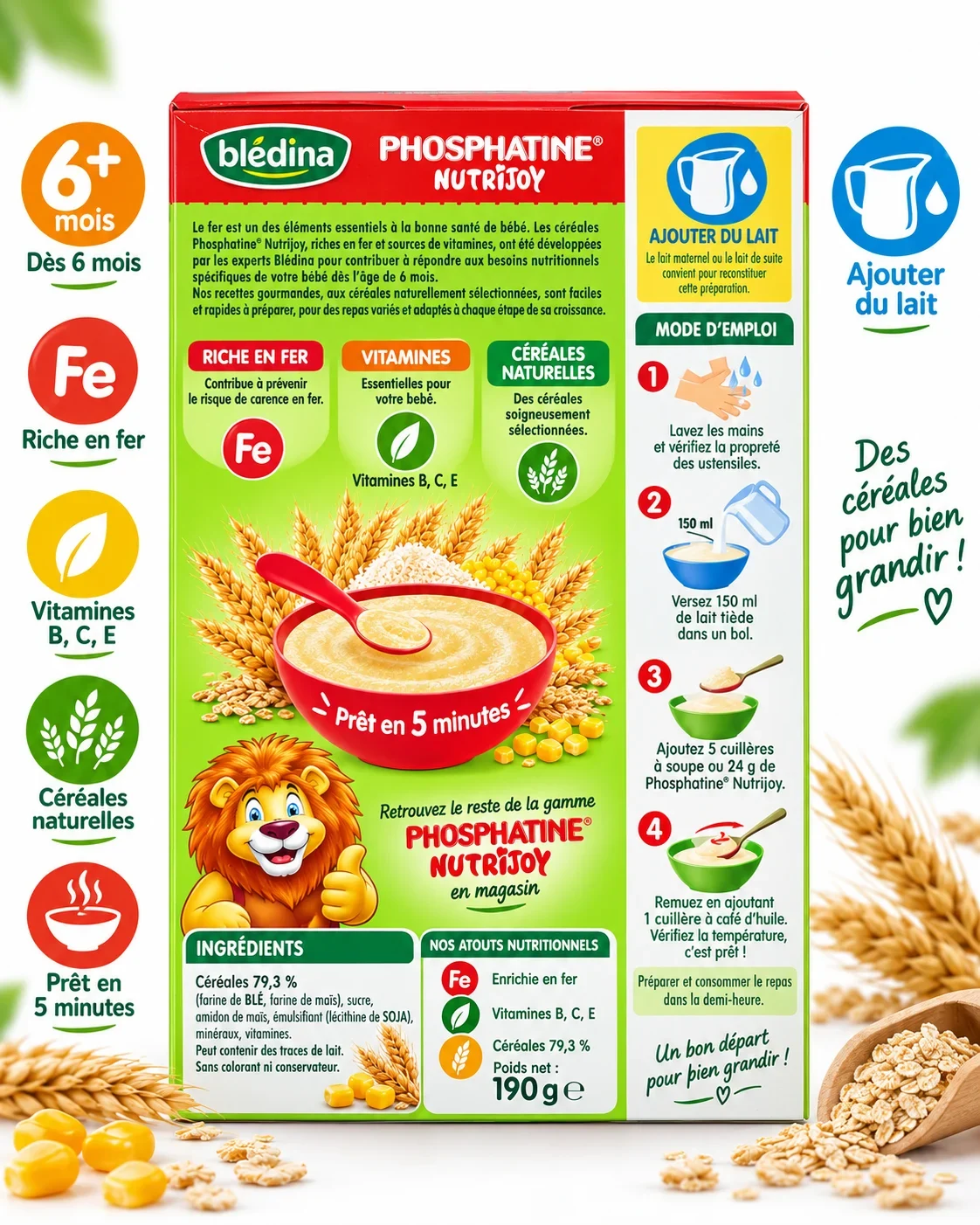 Boîte de céréales pour bébés Blédina Phosphatine Nutrijoy