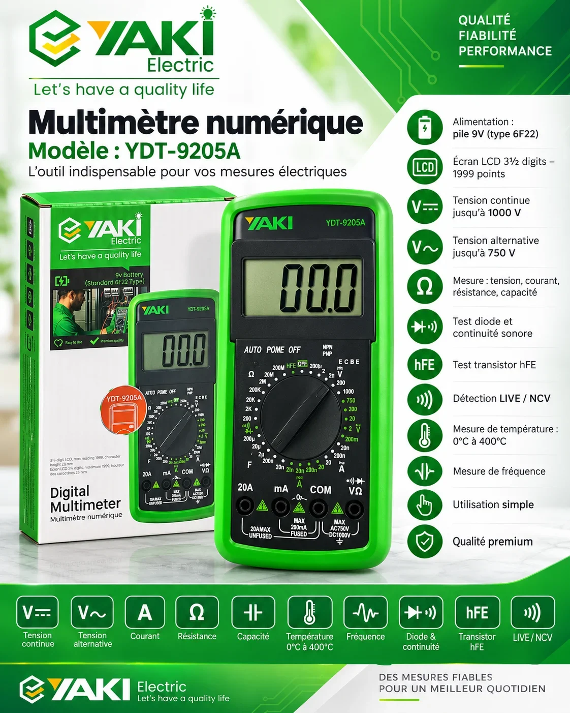 Multimètre numérique ti YDT-9205A ti courant