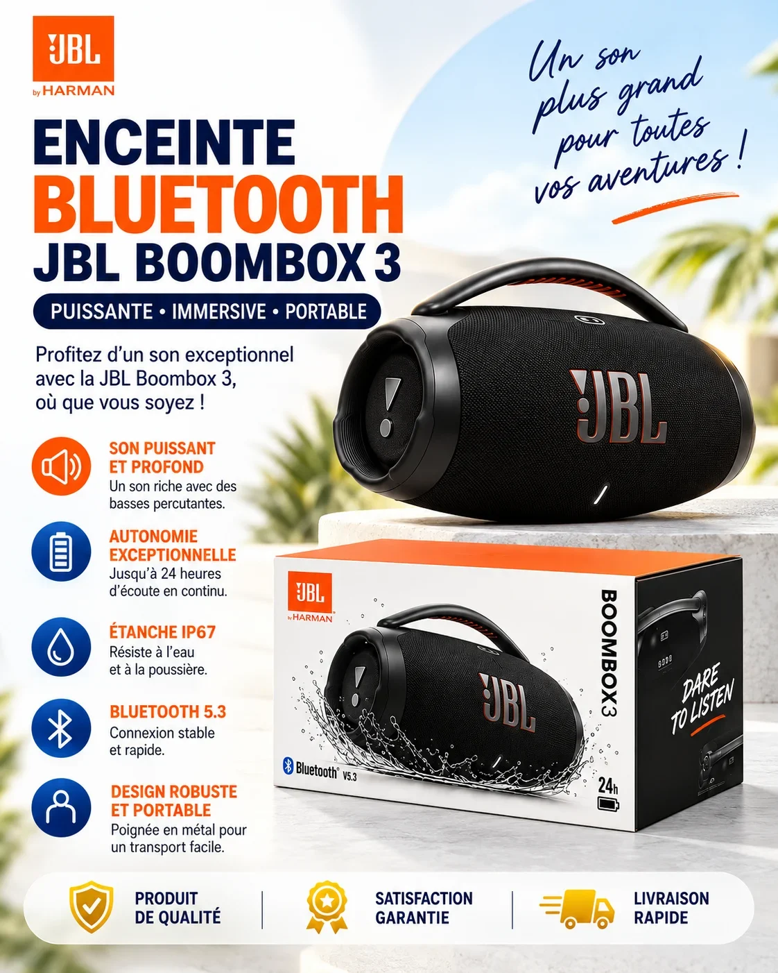 JBL Boombox 3 A yeke na lege ti Bluetooth