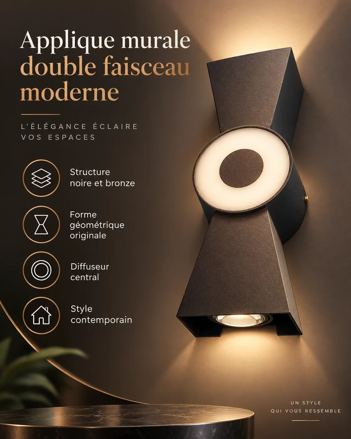 Lumière ti mur ti laso so ayeke na double rayon