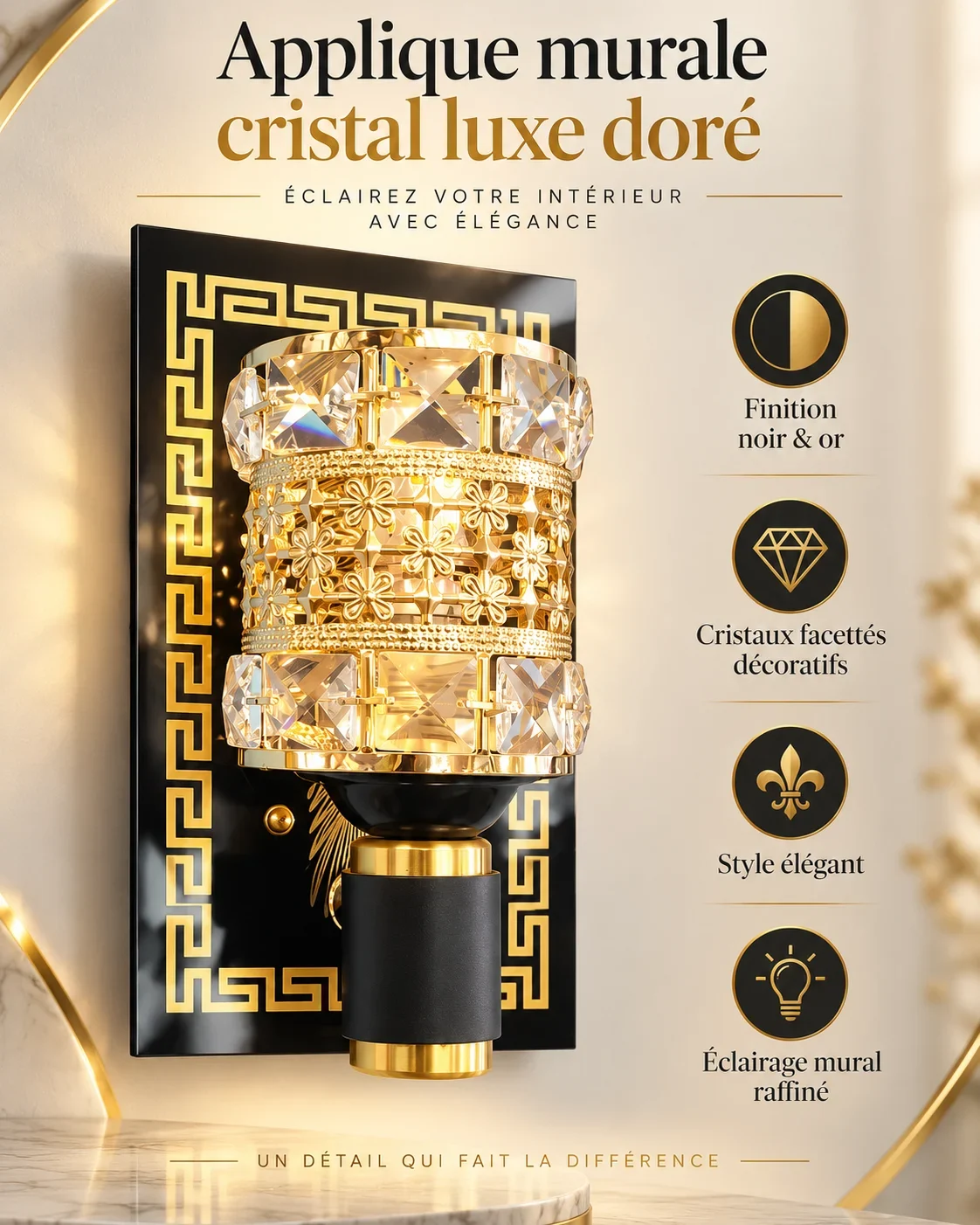 Luxe ti mur ti cristal ti lor .
