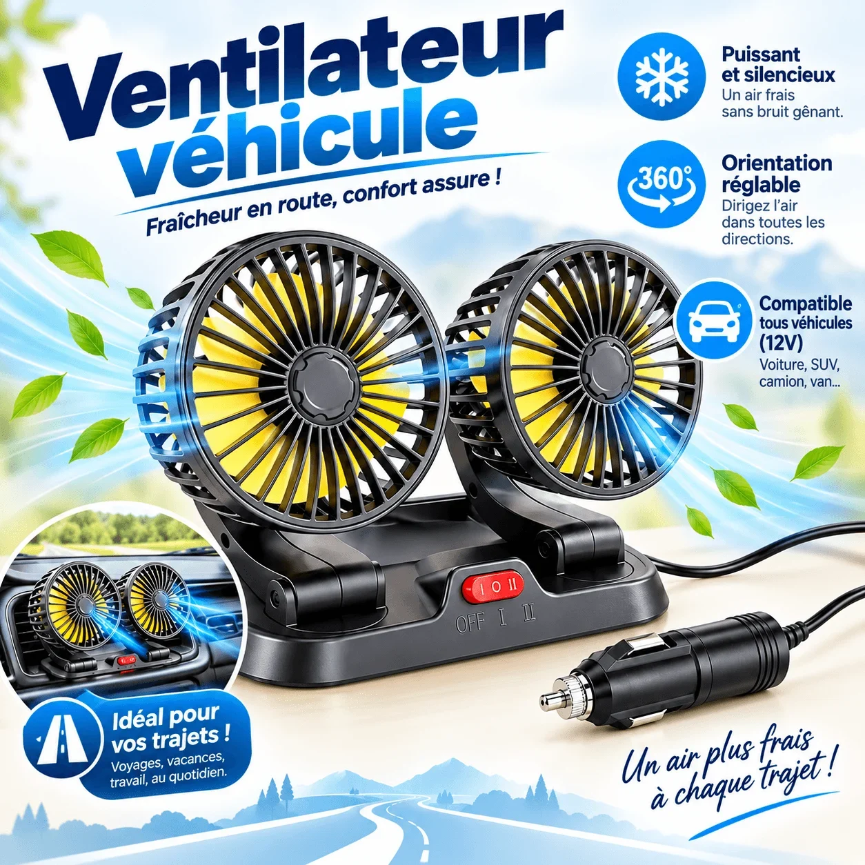 Dual-head vehicle fan