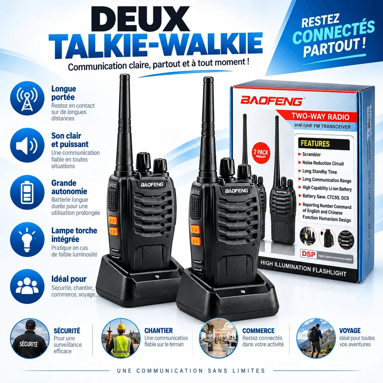 Two Baofeng walkie-talkies
