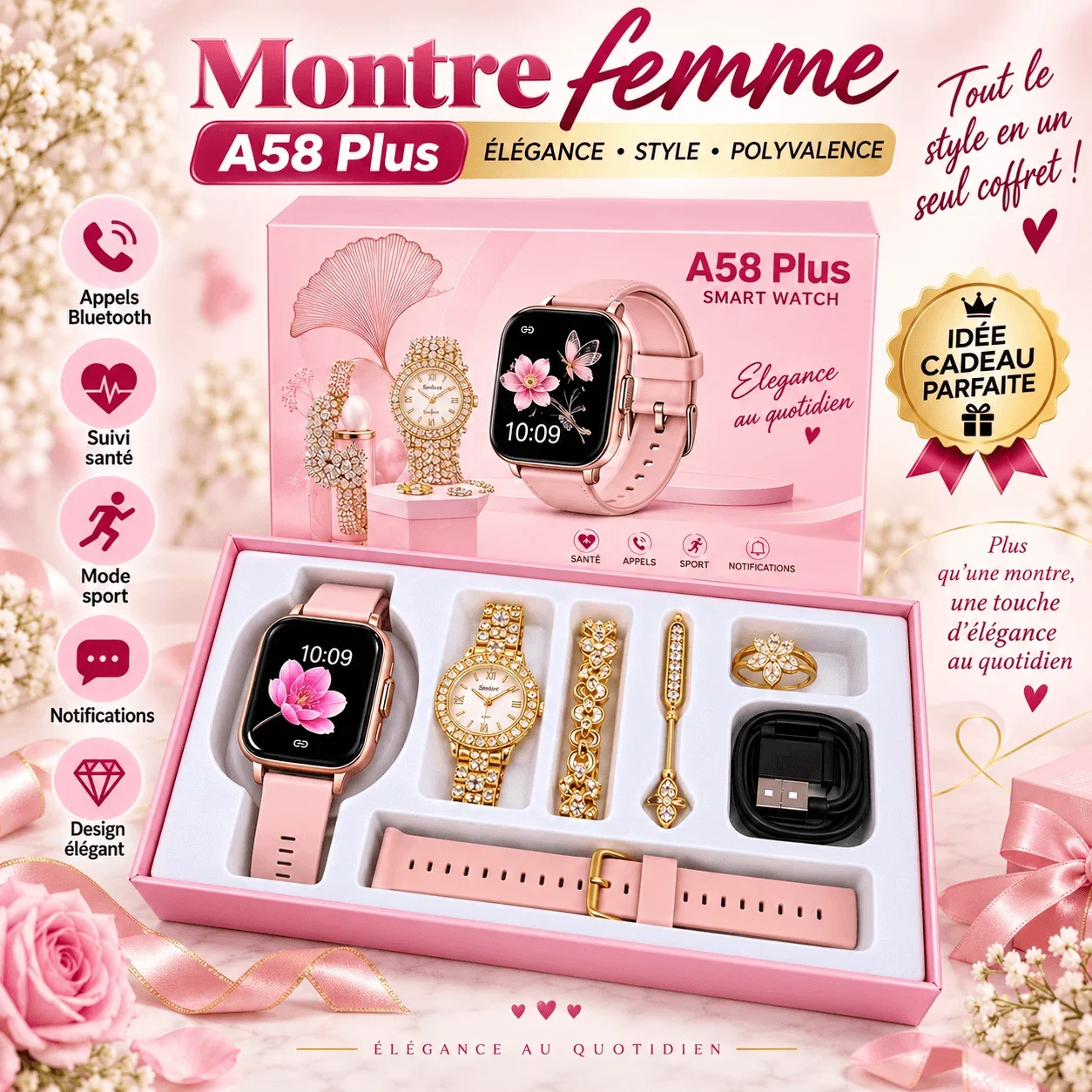 A58 Plus Smartwatch Gift Set for Women