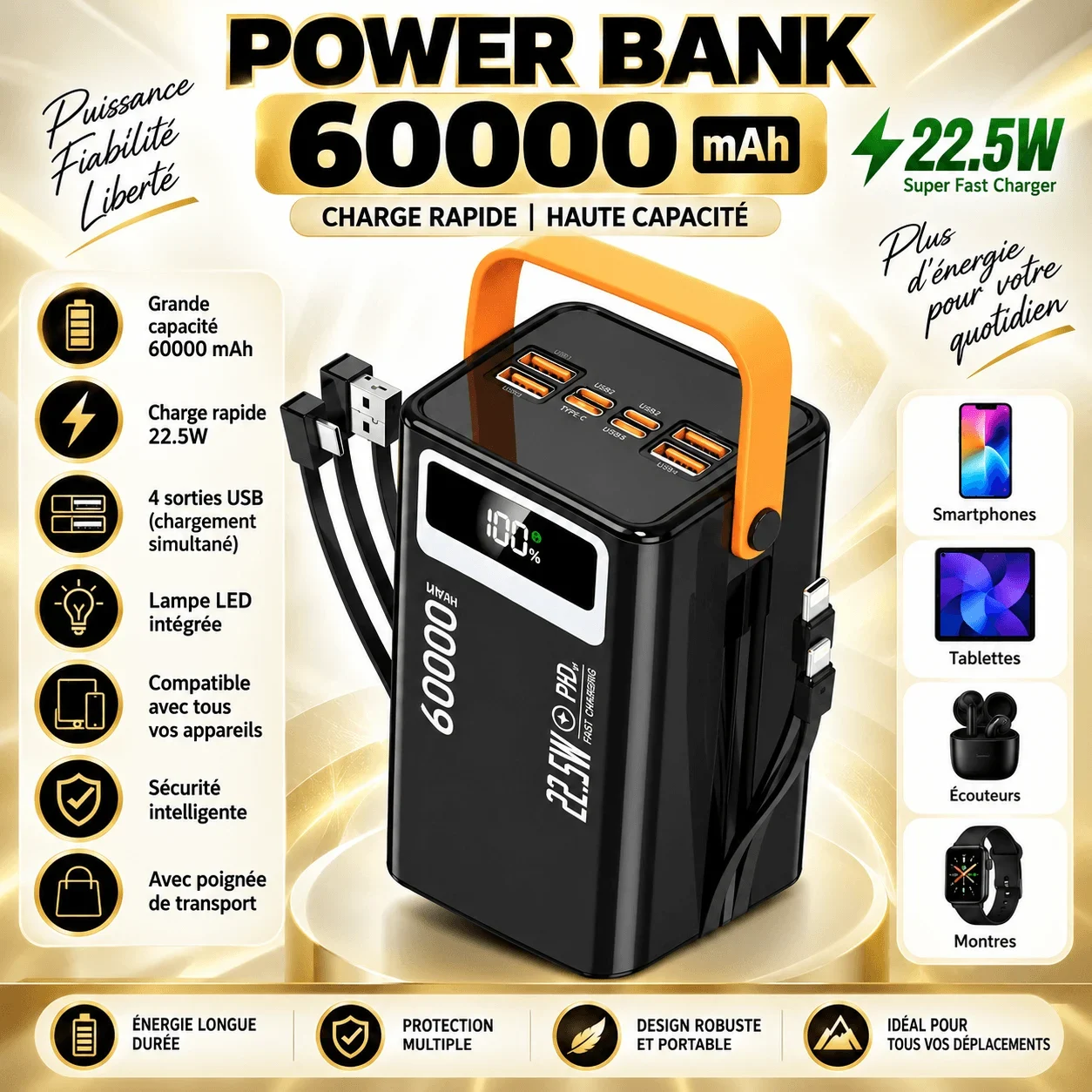 Banque ti ngangu so a lingbi ti yô ni 60000 mAh - 22,5W ti charge hio