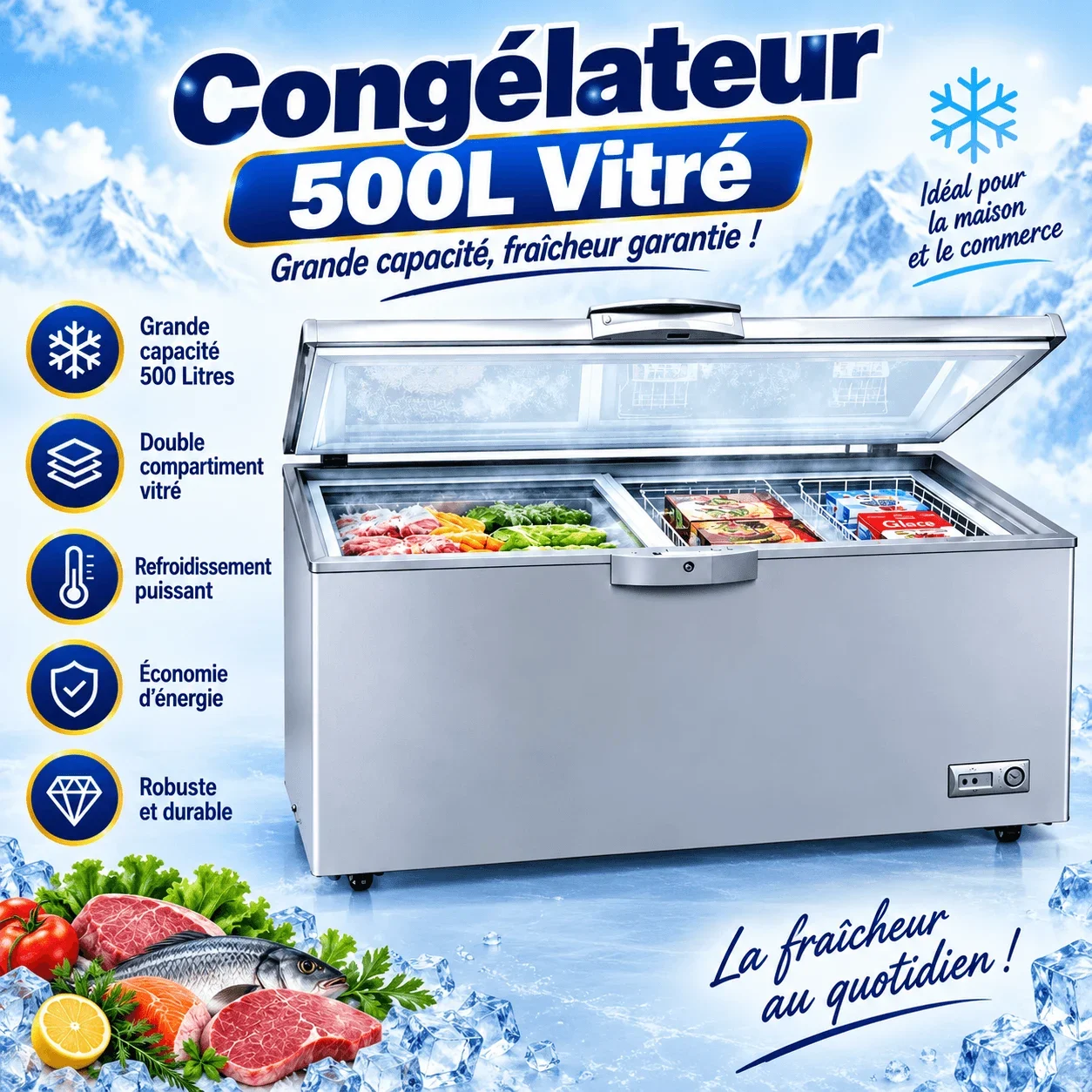 500L Glass Door Freezer