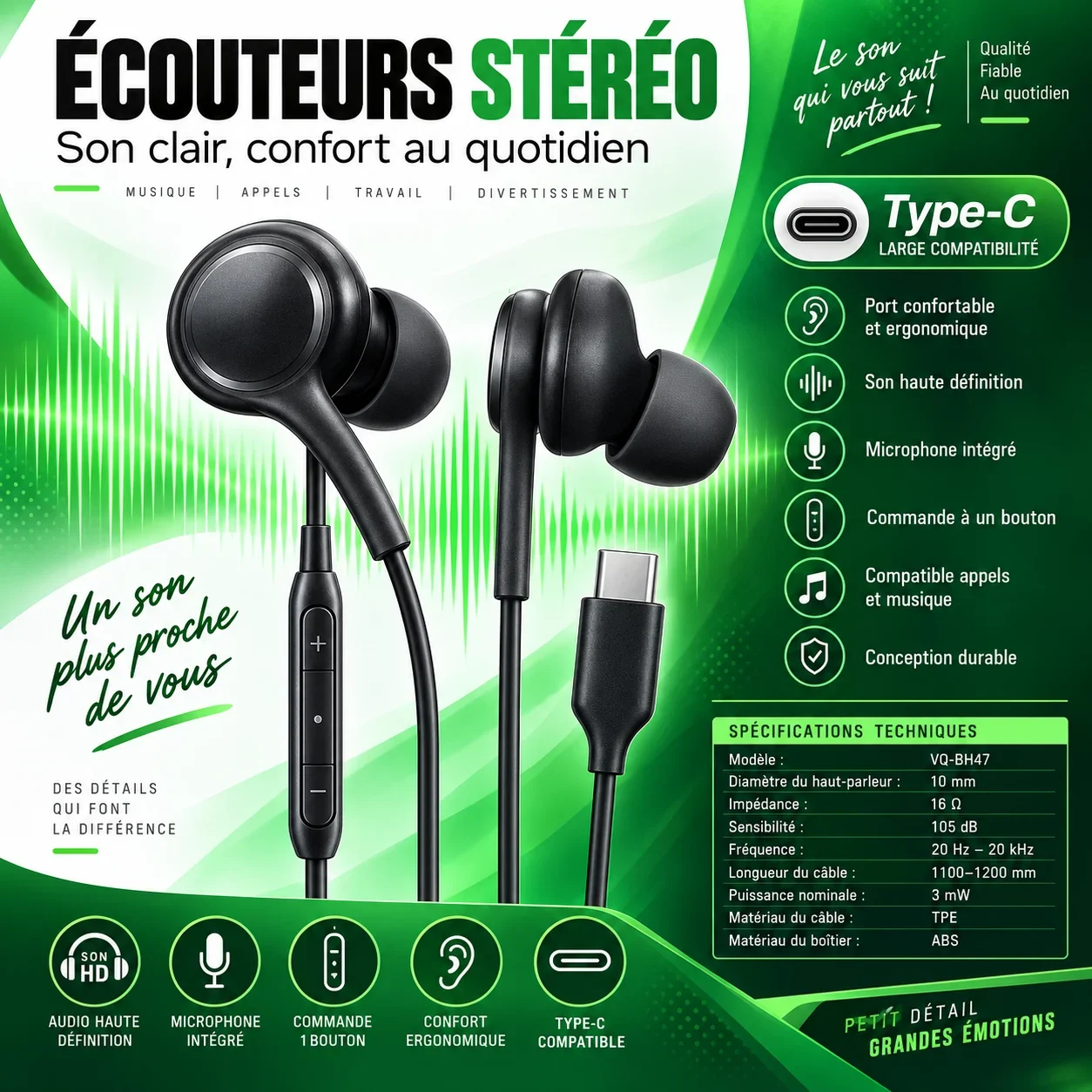 VQ-BH47 Stereo Headphones