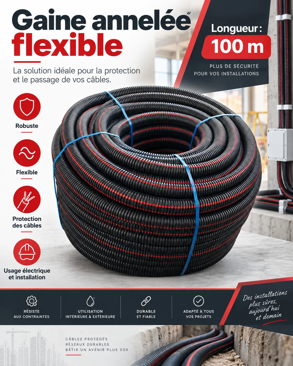 100m Flexible Corrugated Conduit