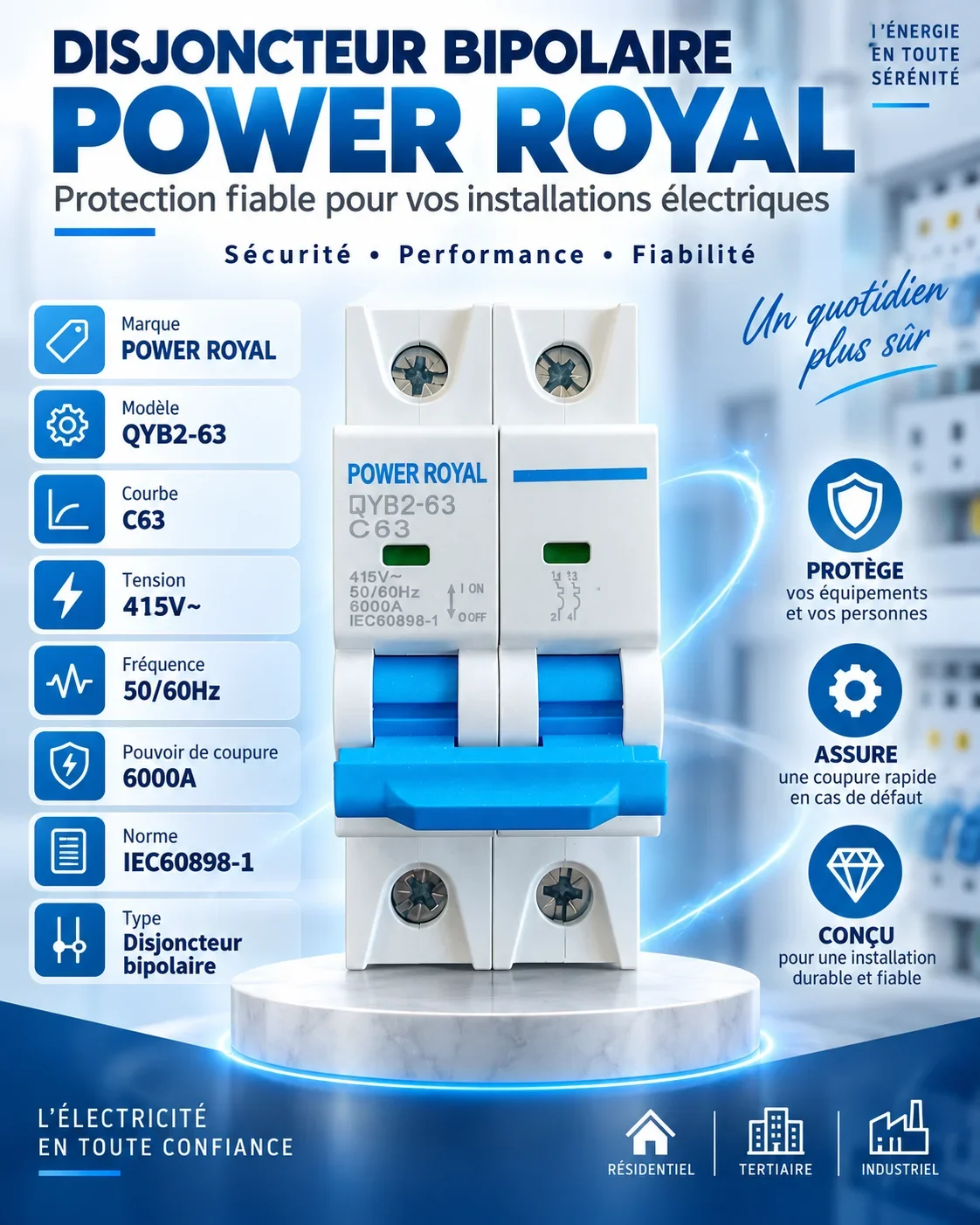 POWER ROYAL QYB2-63 bipolar circuit breaker