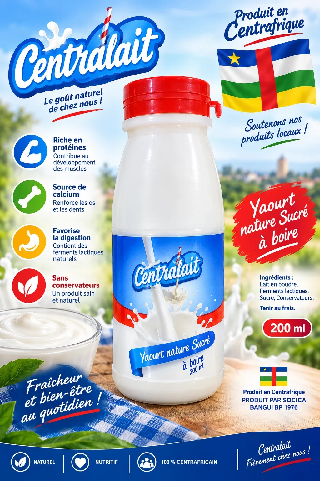 Sweetened natural drinking yogurt Centralait