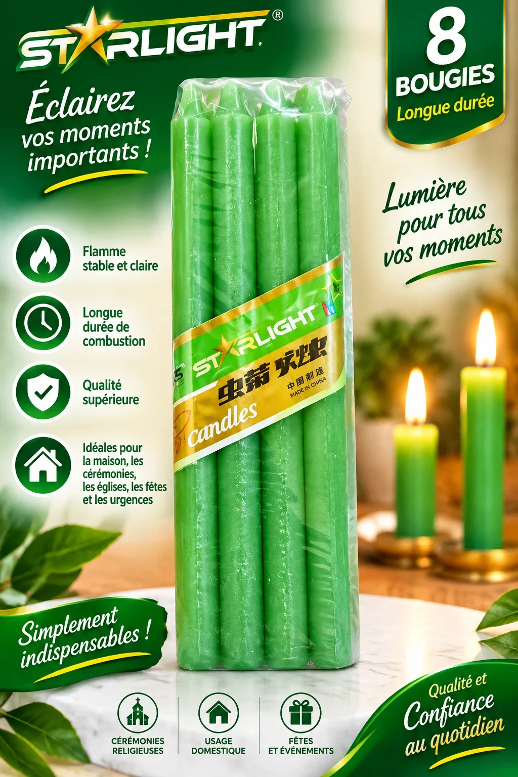 STARLIGHT Candles - Set of 8 green candles