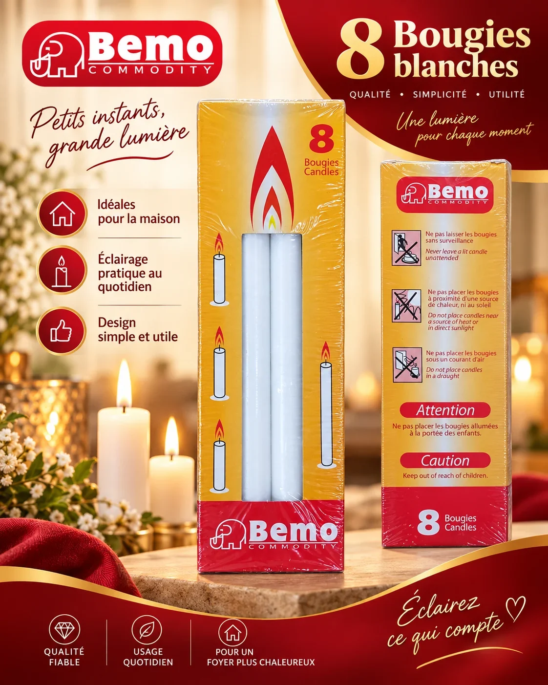 Bemo Commodity Candles - Set of 8 white candles