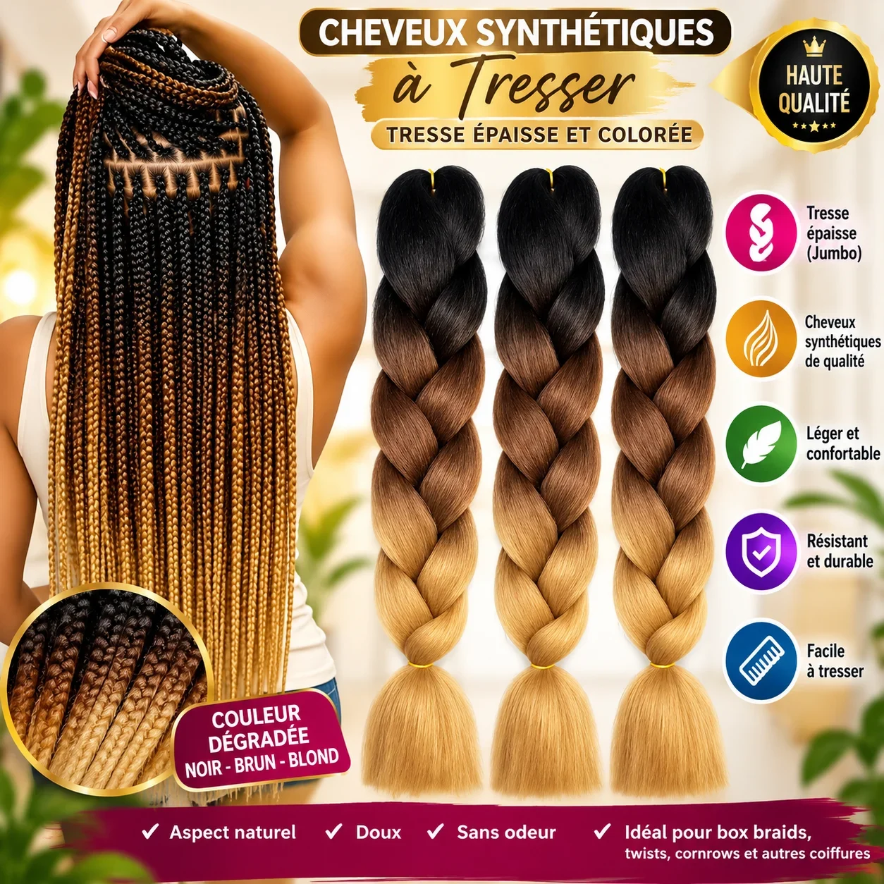 Synthetic hair for braiding