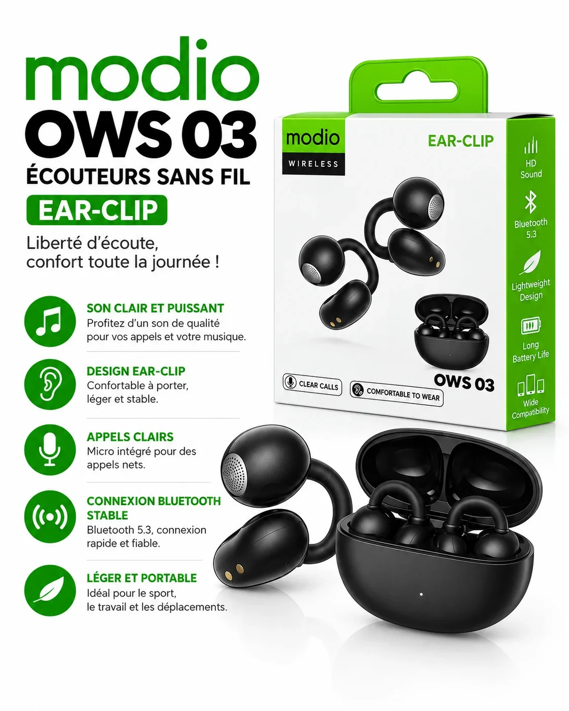 Écouteurs sans fil modio OWS 03