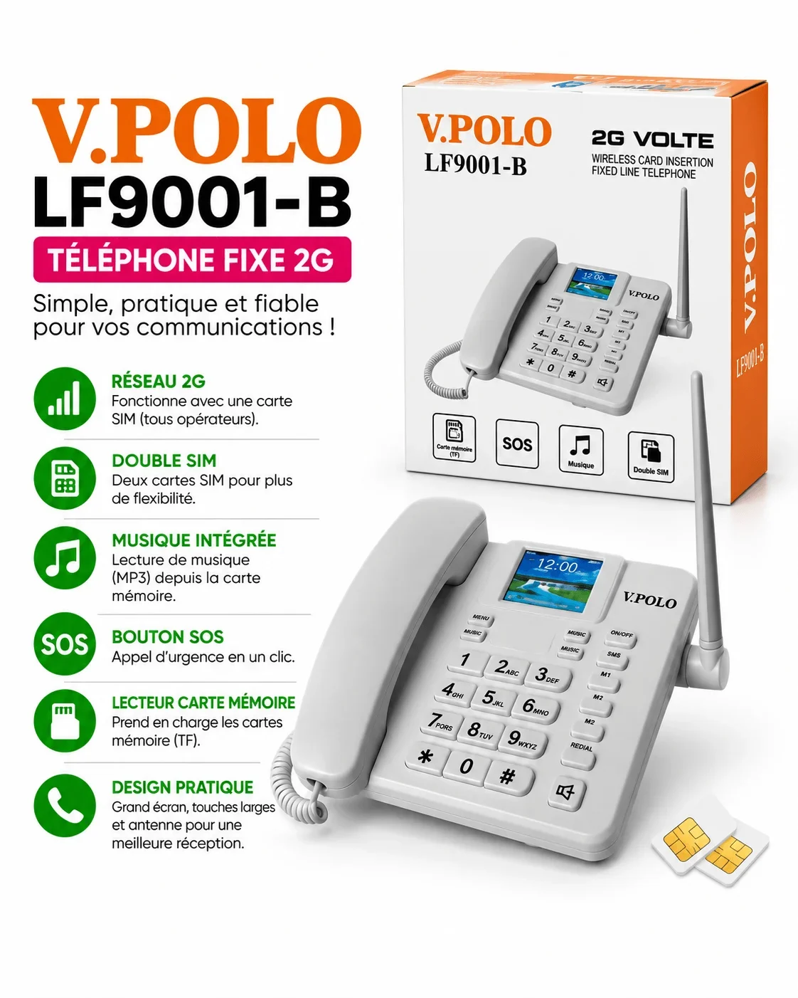 V.POLO LF9001-B 2G Landline Phone