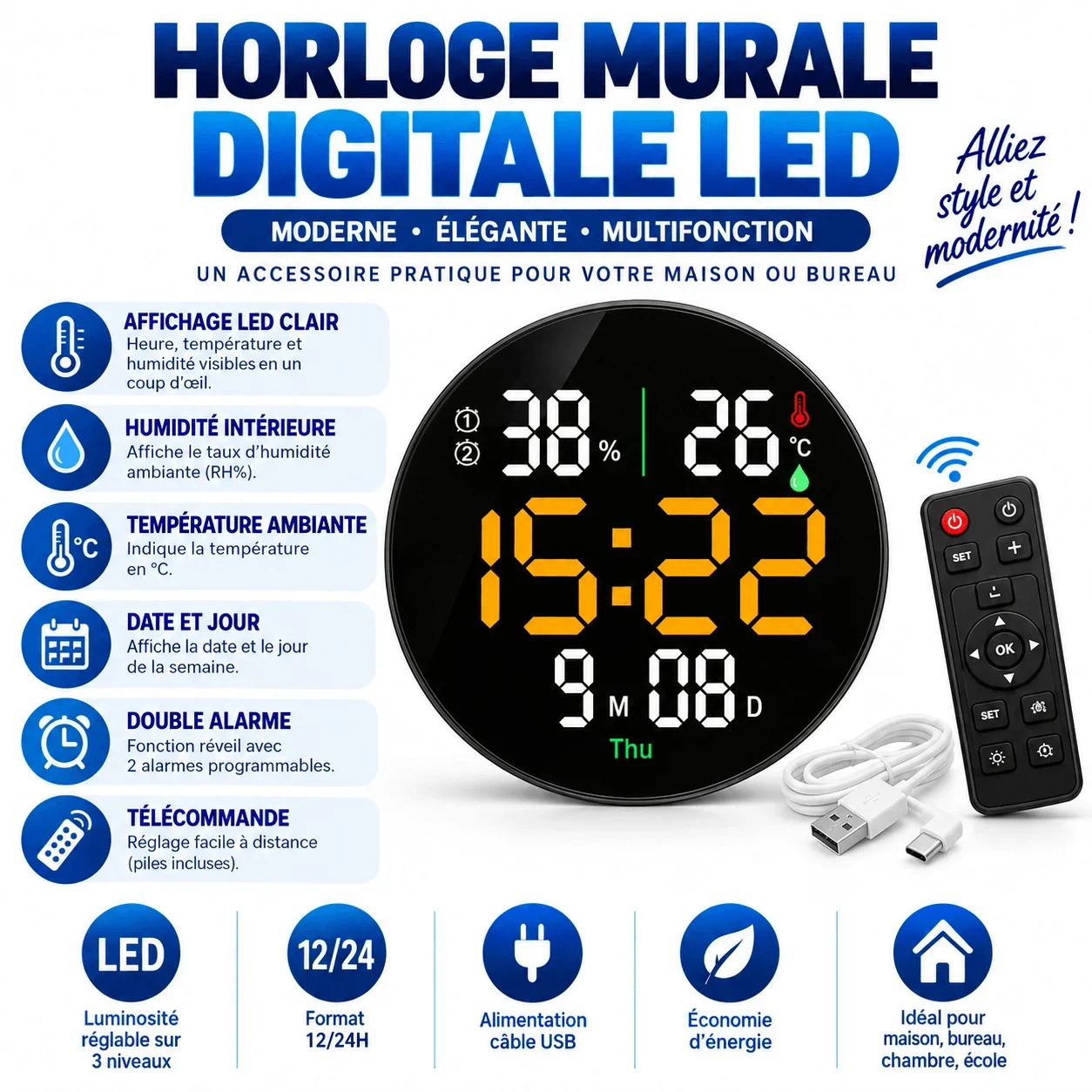 Montre ti mur numérique LED