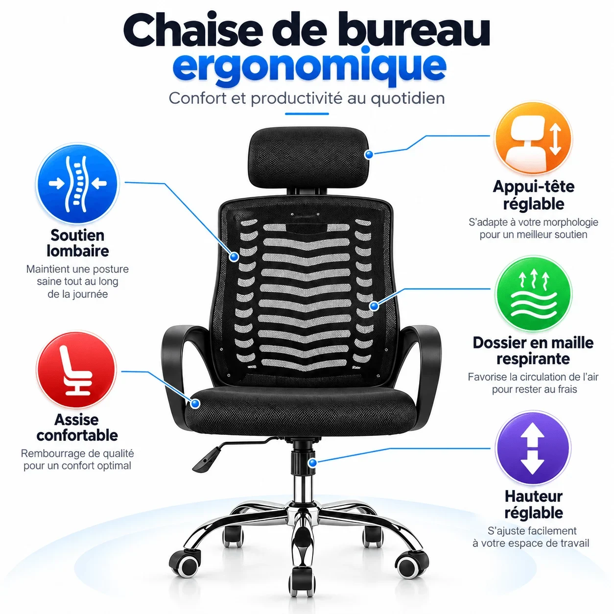 Chaise ti bureau so ayeke ergonomique